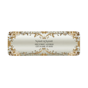 Golden Ornate White Flowers Return Address Label