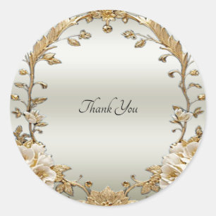 Golden Ornate White Flowers Seal Sticker