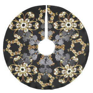 Golden Outline: Eastern Floral Decor Brushed Polyester Tree Skirt