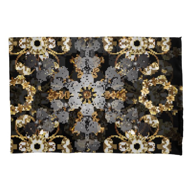 Golden Outline: Eastern Floral Decor Pillowcase (Front)