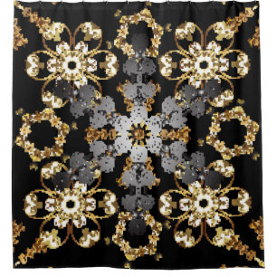 Golden outline floral decoration. Eastern style el Shower Curtain