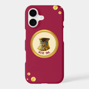 Golden owl and golden confetti on burgundy red