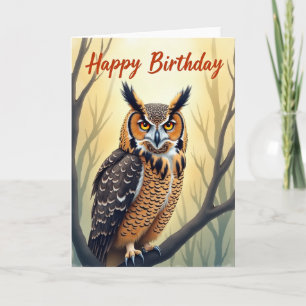 Golden Owl Birthday Card