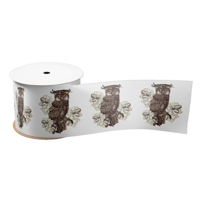 Golden Owl Cream Orchids Satin Ribbon (Spool)