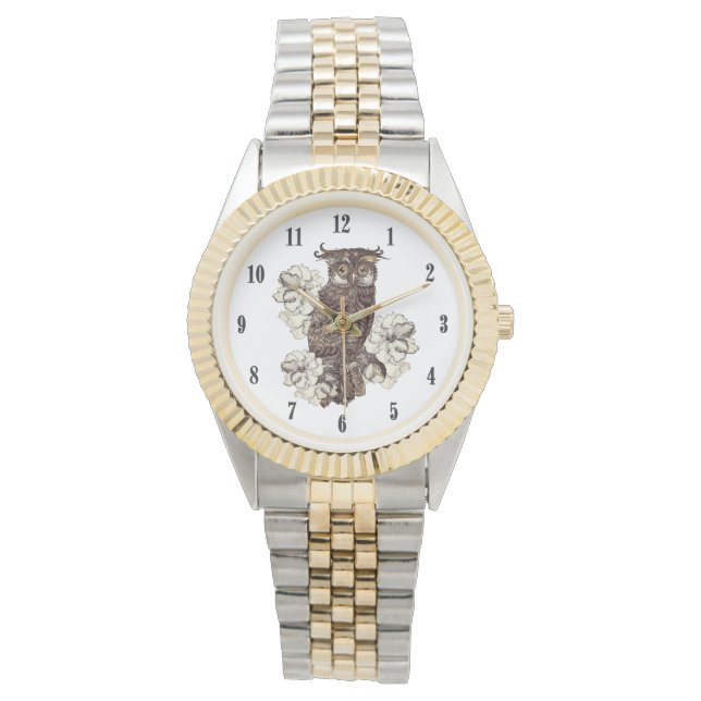 Golden Owl Cream Orchids Watch (Front)