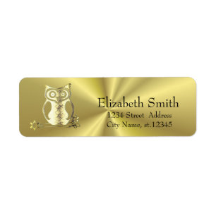 Golden owl, elegant golden background return address label