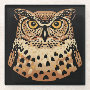 Golden Owl for Halloween, Thanksgiving, Autumn Glass Coaster