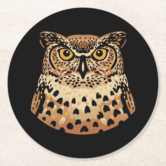 Golden Owl for Halloween, Thanksgiving, Autumn Round Paper Coaster (Front)