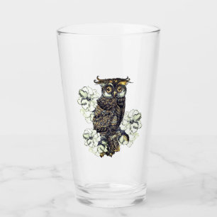 Golden Owl Green Orchids Glass