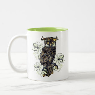 Golden Owl Green Orchids Two-Tone Coffee Mug
