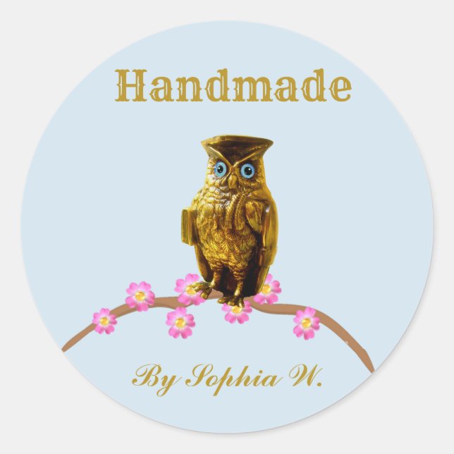 Golden Owl Handmade Sticker (Front)