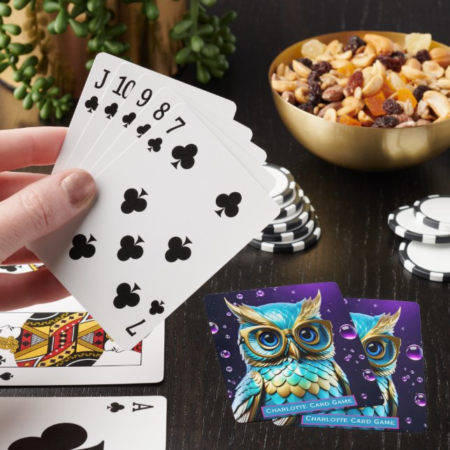 Golden Owl Purple Night Monogram Kids Match Game Playing Cards (In Situ)
