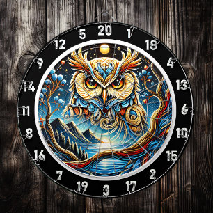 Golden Owl Twilight Dartboard Art