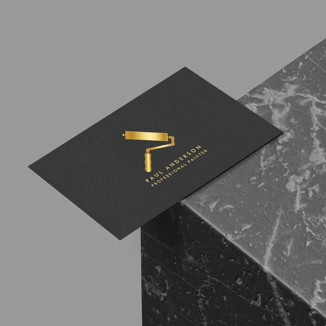 Golden Paint Roller Logo Professional Painter Business Card (Creator Uploaded)