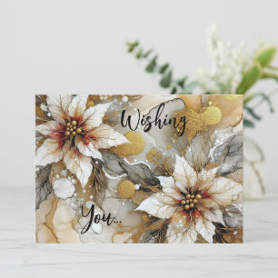 Golden Painted Poinsettias Holiday Card