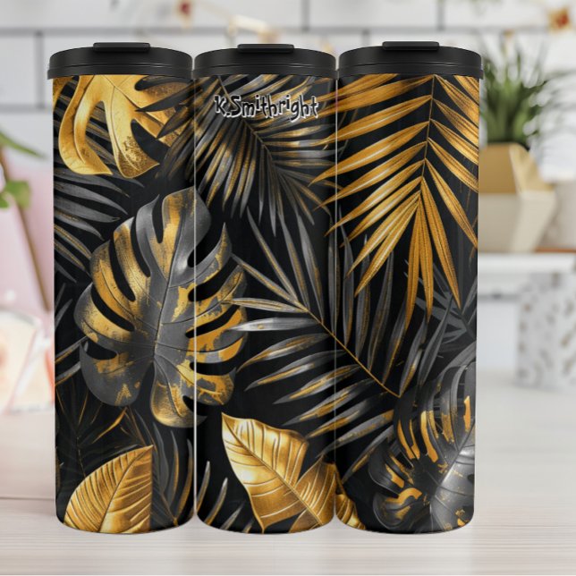 Golden Palm and Monstera Pattern Thermal Tumbler (Creator Uploaded)