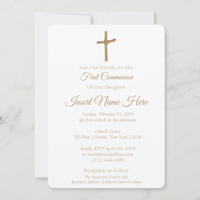 Golden Palm Cross Communion, Baptism Invitations (Front)