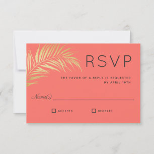Golden Palm Frond Modern Minimalist RSVP Card