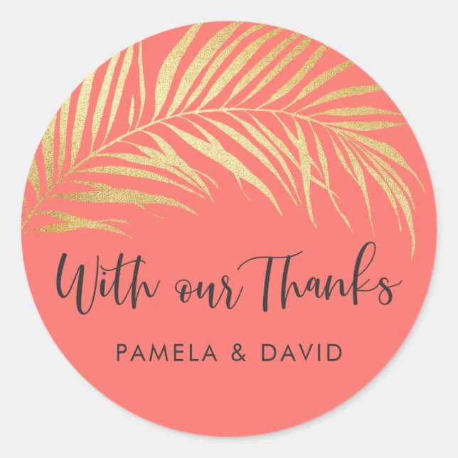 Golden Palm Frond Thank You Classic Round Sticker (Front)