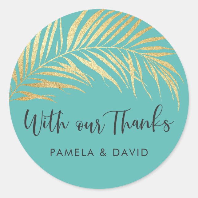 Golden Palm Frond Thank You Classic Round Sticker (Front)