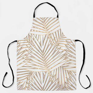 Golden palm leaves seamless pattern on white backg apron