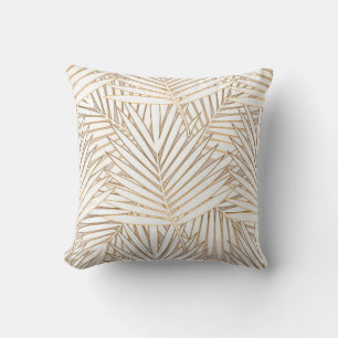 Golden palm leaves seamless pattern on white backg cushion