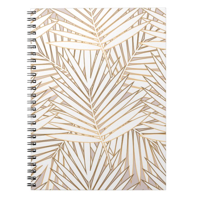 Golden palm leaves seamless pattern on white backg notebook (Front)