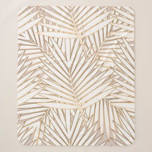 Golden palm leaves seamless pattern on white backg sherpa blanket