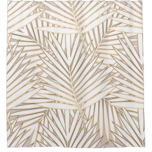 Golden palm leaves seamless pattern on white backg shower curtain