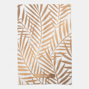 Golden Palm Tree Leaf Pattern Tea Towel
