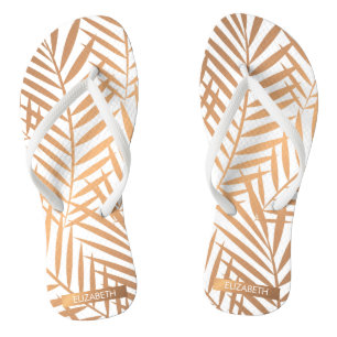 Golden Palm Tree Leaf Pattern Thongs