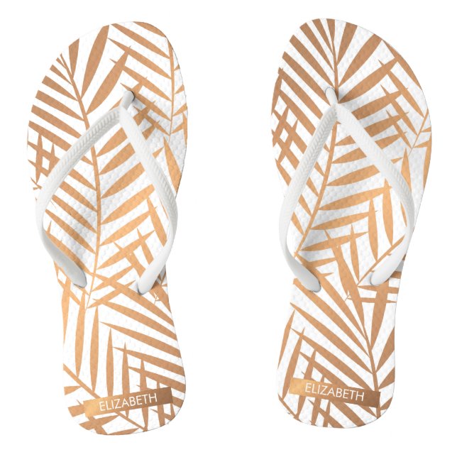 Golden Palm Tree Leaf Pattern Thongs (Footbed)