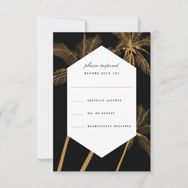 Golden palm trees sophisticated wedding rsvp  invitation (Front)