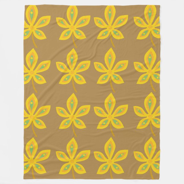 Golden Palmate Pattern Fleece Blanket (Front)