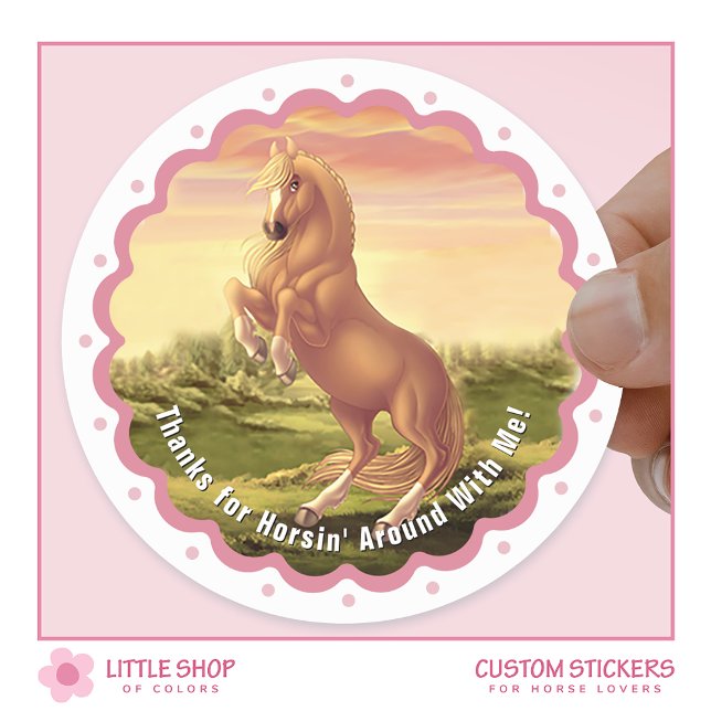 Golden Palomino Horse Girl's Birthday Classic Round Sticker (Creator Uploaded)