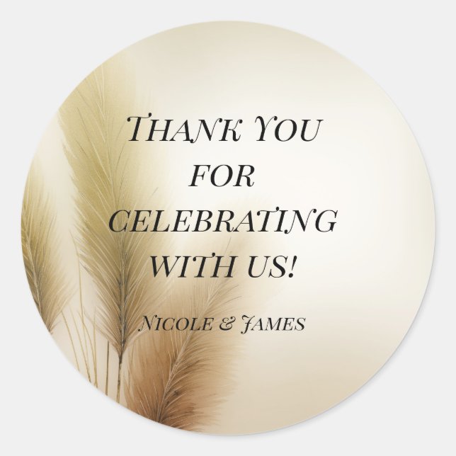 Golden Pampas Grass Bohemian Boho Wedding Classic Round Sticker (Front)