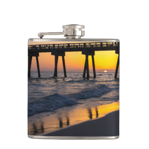 Golden Panama City Beach Sunset Reflections Flask