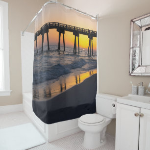 Golden Panama City Beach Sunset Reflections Shower Curtain