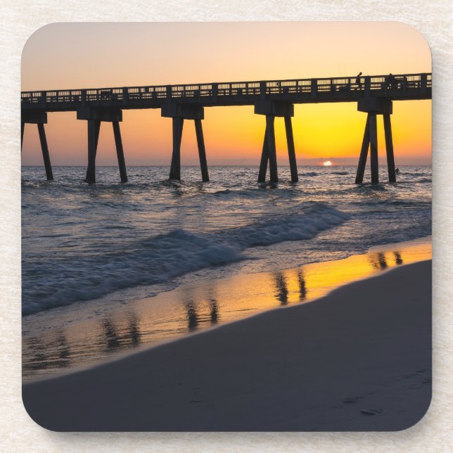 Golden Panama City Sunset Reflection Coaster Set (Front)