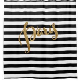 Golden Paris Stripes Shower Curtain
