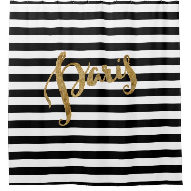 Golden Paris Stripes Shower Curtain (Front)