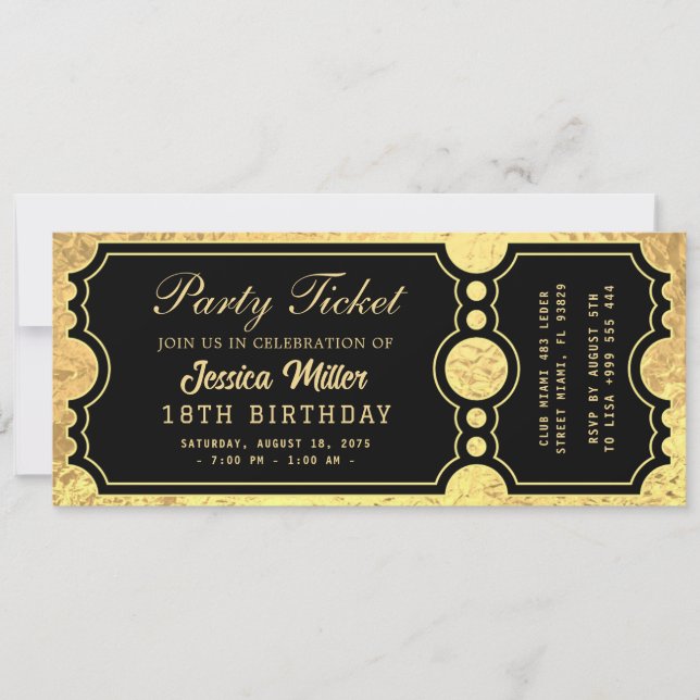 Golden Party Ticket Invitation (Front)