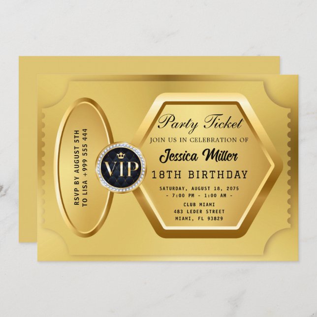 Golden Party Ticket Invitation (Front/Back)