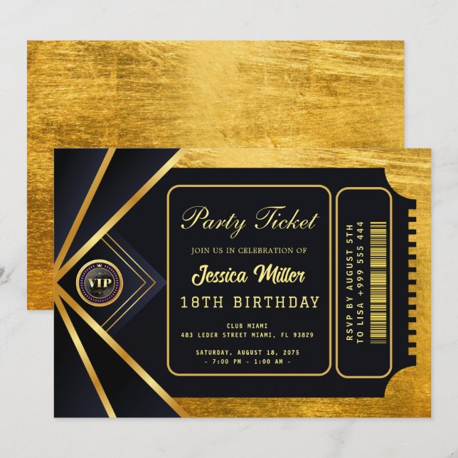 Golden Party Ticket Invitation (Front/Back)
