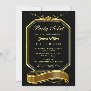 Golden Party Ticket Invitation
