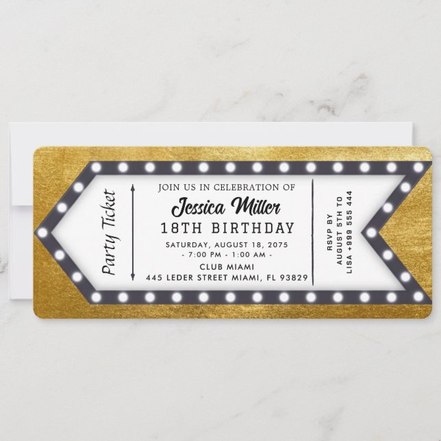 Golden Party Ticket Invitation (Front)