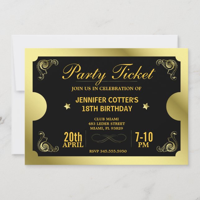 Golden Party Ticket Invitation (Front)