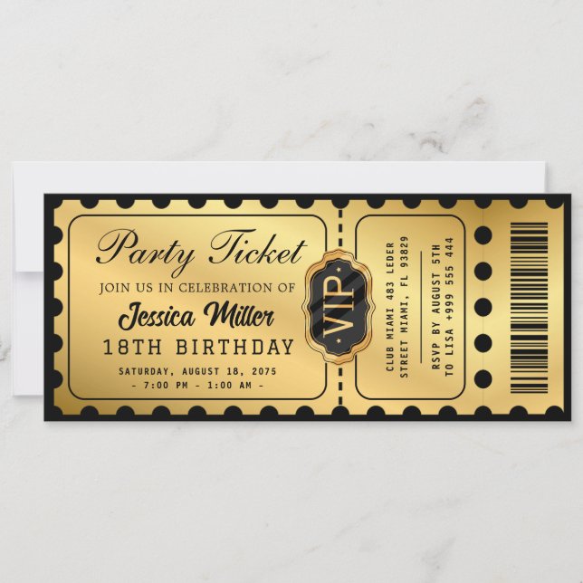Golden Party Ticket Invitation (Front)