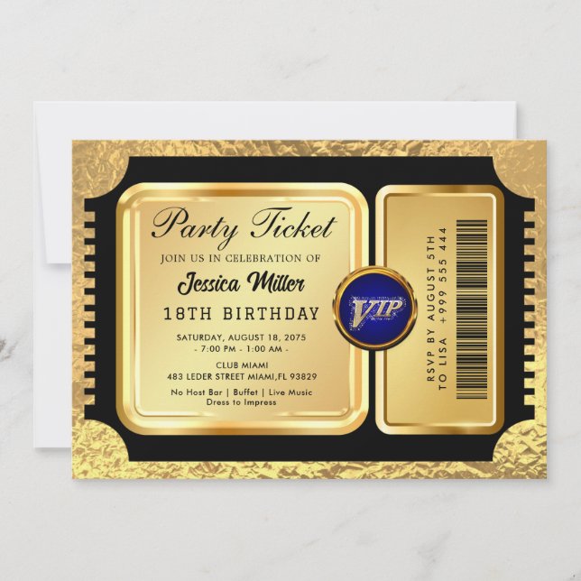 Golden Party Ticket Invitation (Front)