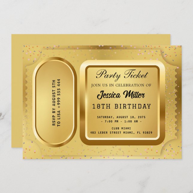 Golden Party Ticket Invitation (Front/Back)